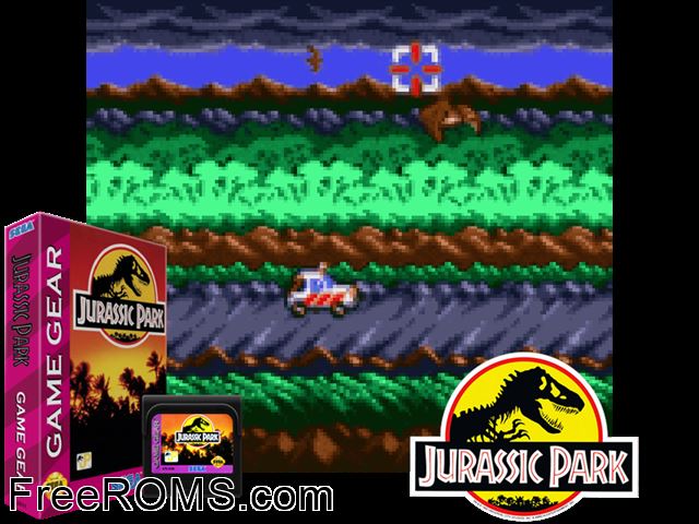 Jurassic Park Game Gear game showing 3D box cover and gameplay screenshot